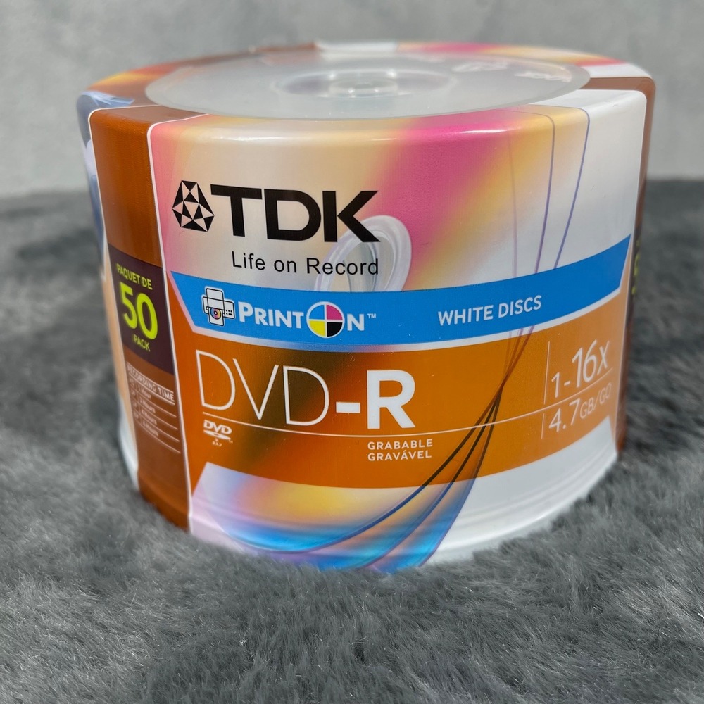 TDK DVD-R 50 Pack White Inkjet Printable Discs 4.7GB 16x‎ Recordable Media